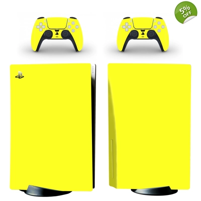 Solid Color Yellow decal skin for PS5 Disc Edition Console and two Controllers