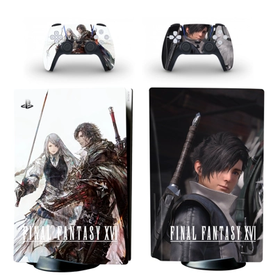 Final Fantasy 16 decal skin for PS5 Disc Edition Console and two Controllers
