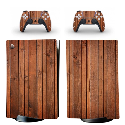 Wood Grain decal skin for PS5 Digital Console and two Controllers