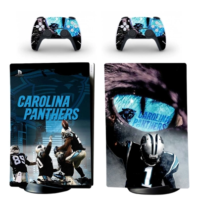 NFL Carolina Panthers decal skin for PS5 Digital Console and two Controllers
