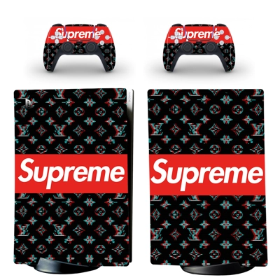 Supreme decal skin for PS5 Digital Console and two Controllers