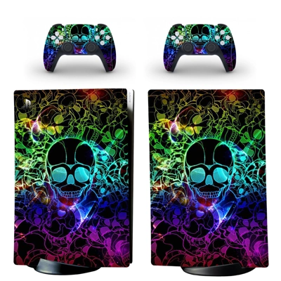 Colorful Skull decal skin for PS5 Digital Console and two Controllers