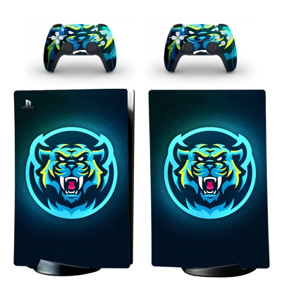Tiger Face decal skin for PS5 Digital Console and two Cont.. Tiger Face decal skin for PS5 Digital Console and two Cont..