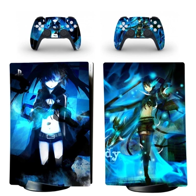 Black Rock Shooter decal skin for PS5 Digital Console and two Controllers