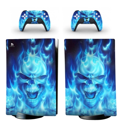 Flaming Skull decal skin for PS5 Digital Console and two C.. Flaming Skull decal skin for PS5 Digital Console and two C..