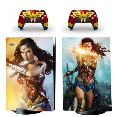 Wonder Woman decal skin for PS5 Digital Console and two Co.. Wonder Woman decal skin for PS5 Digital Console and two Co..