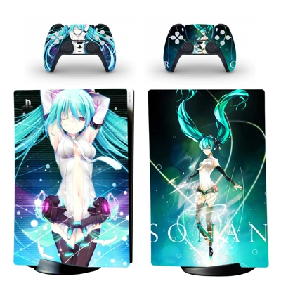 Hatsune Miku decal skin for PS5 Digital Console and two Co.. Hatsune Miku decal skin for PS5 Digital Console and two Co..