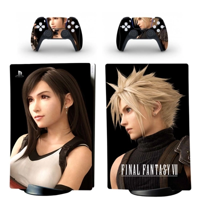Final Fantasy 7 decal skin for PS5 Digital Console and two Controllers