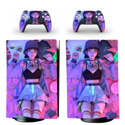 Retro Punk Anime decal skin for PS5 Digital Console and two Controllers