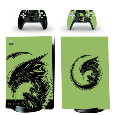 Alien decal skin for PS5 Digital Console and two Controllers