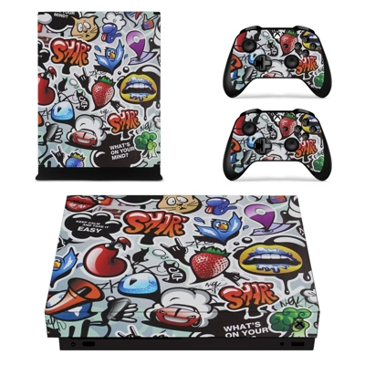 Cartoon sticker bomb decal skin for Xbox one X Console and 2 Controllers