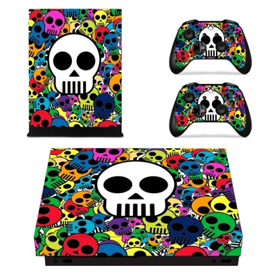 Colorful skull decal skin for Xbox one X Console and 2 Controllers
