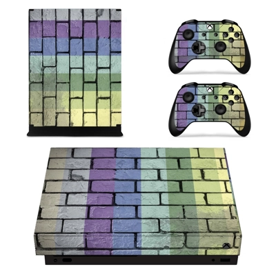 Colourful brick wall print decal skin for Xbox one X Console and 2 Controllers