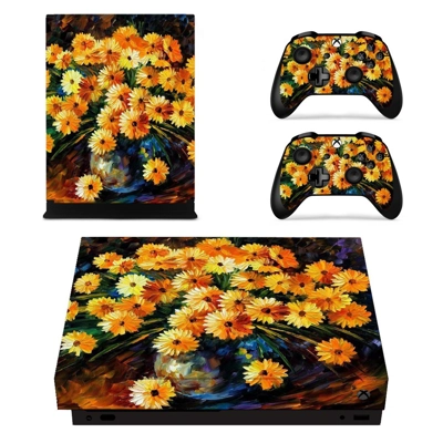Flower painting decal skin for Xbox one X Console and 2 Controllers
