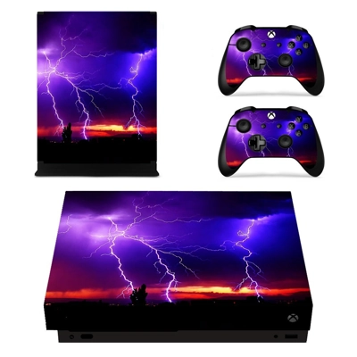 Lightning cloudy sky decal skin for Xbox one X Console and 2 Controllers