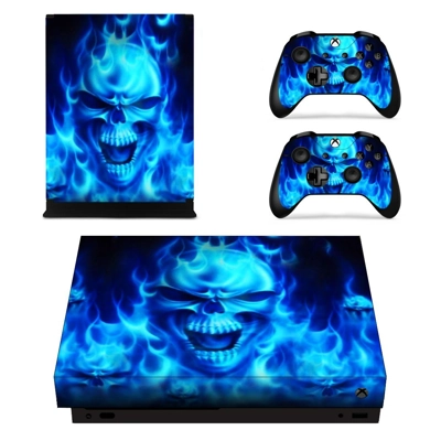 Burning Skull decal skin for Xbox one X Console and 2 Controllers