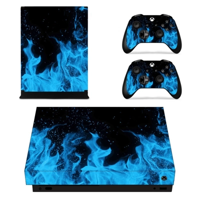 Blue Flame decal skin for Xbox one X Console and 2 Controllers