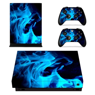 Blue Flame decal skin for Xbox one X Console and 2 Controllers