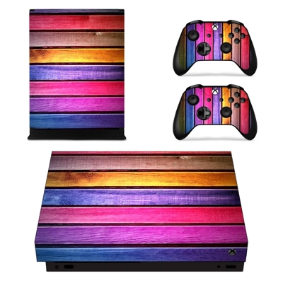 Colourful Wood Texture decal skin for Xbox one X Console and 2 Controllers