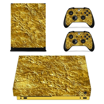 Golden wrapping paper texture decal skin for Xbox one X Console and 2 Controllers