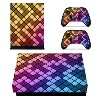 Square Pattern decal skin for Xbox one X Console and 2 Controllers