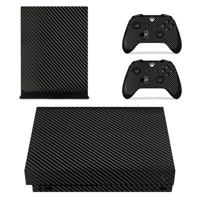 Black Carbon Fiber decal skin for Xbox one X Console and 2 Controllers