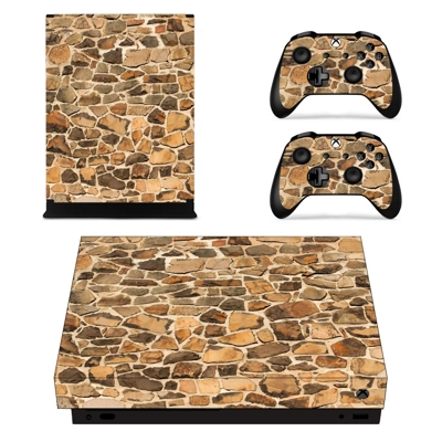 Stone Wall decal skin for Xbox one X Console and 2 Controllers