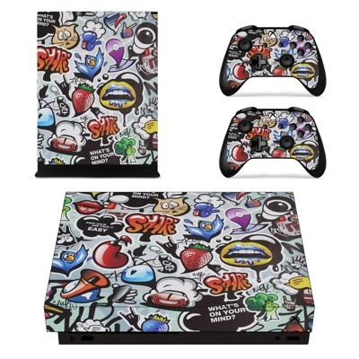Cartoon graffiti decal skin for Xbox one X Console and 2 Controllers
