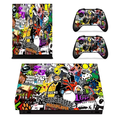 Cartoon sticker bomb decal skin for Xbox one X Console and 2 Controllers
