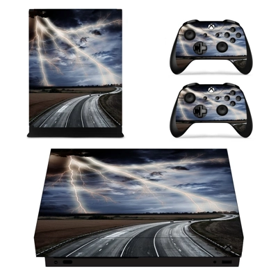 Lightning cloudy sky with road view decal skin for Xbox one X Console and 2 Controllers