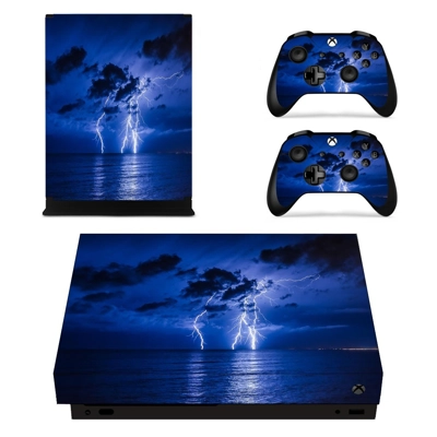 Lightning cloudy sky decal skin for Xbox one X Console and 2 Controllers
