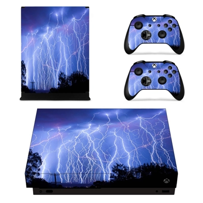 Electric Lightning sky decal skin for Xbox one X Console and 2 Controllers