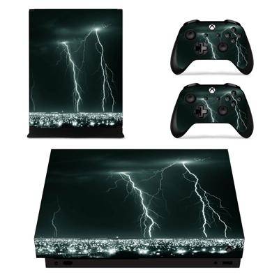 Lightning cloudy sky decal skin for Xbox one X Console and 2 Controllers