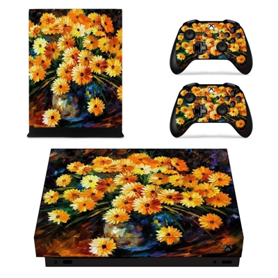 Flower oil painting decal skin for Xbox one X Console and 2 Controllers