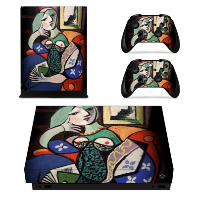Woman with a Book by Pablo Picasso decal skin for Xbox one X Console and 2 Controllers
