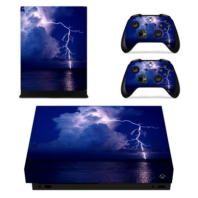 Lightning sky decal skin for Xbox one X Console and 2 Controllers