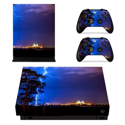 Lightning sky decal skin for Xbox one X Console and 2 Controllers
