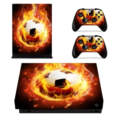 Flaming Football decal skin for Xbox one X Console and 2 Controllers