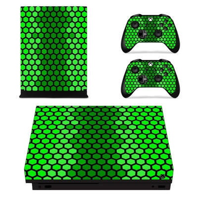 Hexagon Green Beehive decal skin for Xbox one X Console and 2 Controllers
