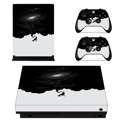 Black Creative Space art decal skin for Xbox one X Console and 2 Controllers