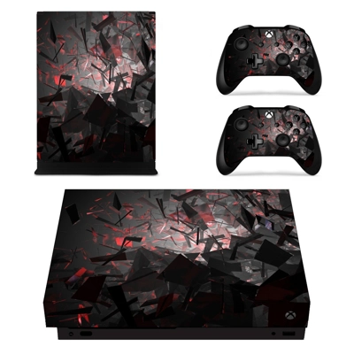 Abstract black and red shapes decal skin for Xbox one X Console and 2 Controllers