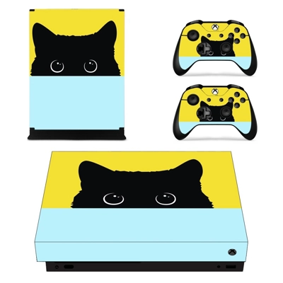Cute black cat decal skin for Xbox one X Console and 2 Controllers