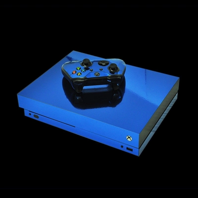 Custom Blue decal skin for Xbox one X Console and 2 Controllers