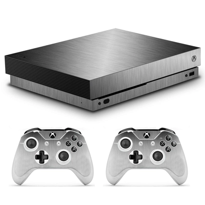Sliver steel effect decal skin for Xbox one X Console and 2 Controllers
