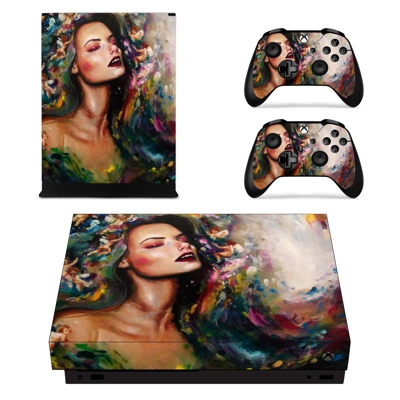 Lady Wallpaper decal skin for Xbox one X Console and 2 Controllers