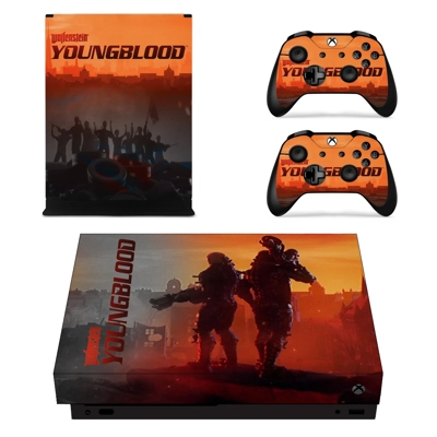 Wolfenstein youngblood decal skin for Xbox one X Console and 2 Controllers