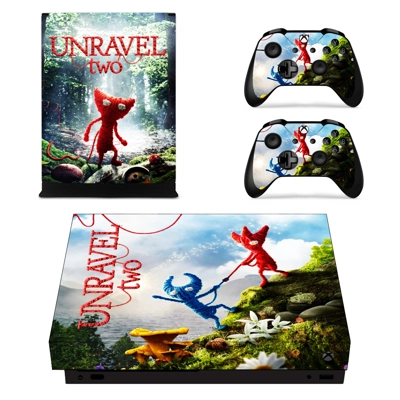 Unravel Two decal skin for Xbox one X Console and 2 Controllers