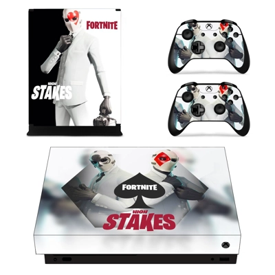 Fortnite high stakes decal skin for Xbox one X Console and 2 Controllers