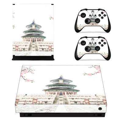 Chinese architecture decal skin for Xbox one X Console and 2 Controllers