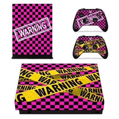 Warning decal skin for Xbox one X Console and 2 Controllers Warning decal skin for Xbox one X Console and 2 Controllers